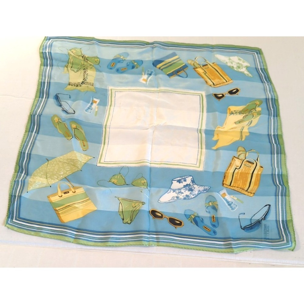 Vtg Retro Fun Silk Scarf Summer Resort Holiday Beach Pastels Motif XIIX Korea